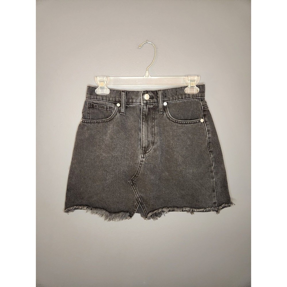 Madewell Skirt Women's 25 Black Jean Cotton Mini Raw‎ Hem Rigid Denim A-Line